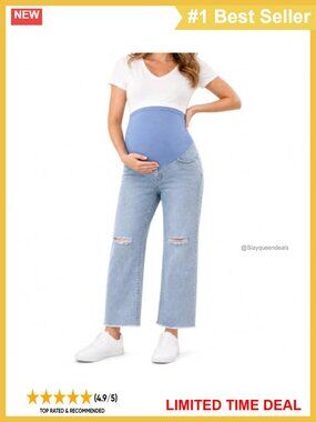 Maternity Over Belly Ripped Wide Leg Denim Jeans Pregnancy Pants